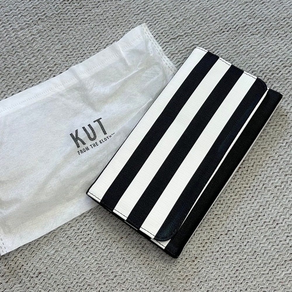 Kut From the Kloth Black & White Striped Trifold Clutch/Wallet